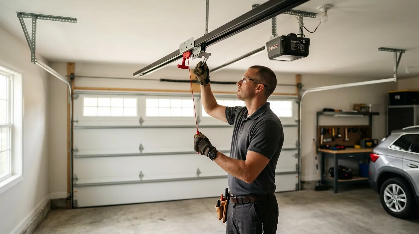 Garage door detail illustrating openers, power cuts, and chicopee's older garage doors
