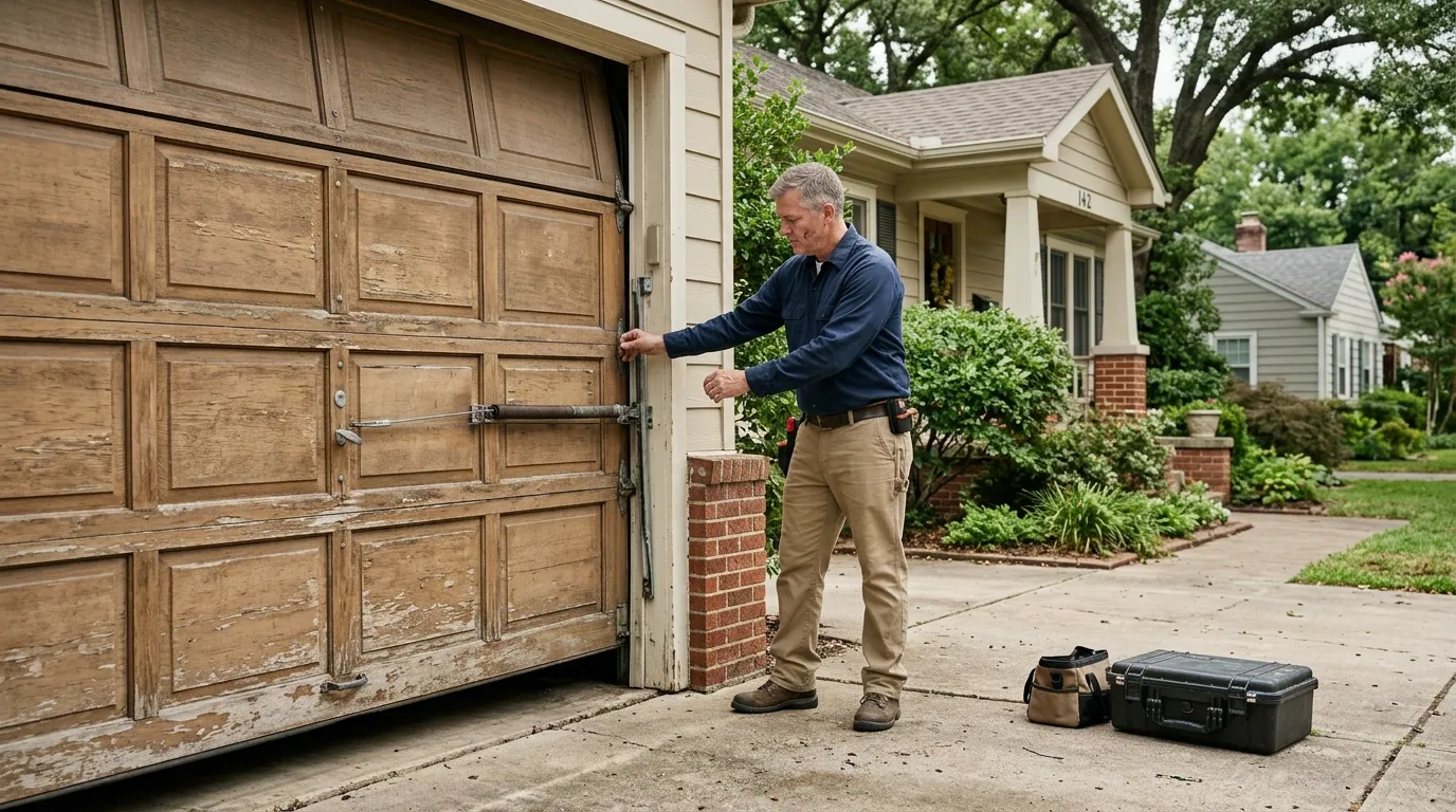 Garage door detail illustrating is your chicopee garage door worth fixing, or time to replace